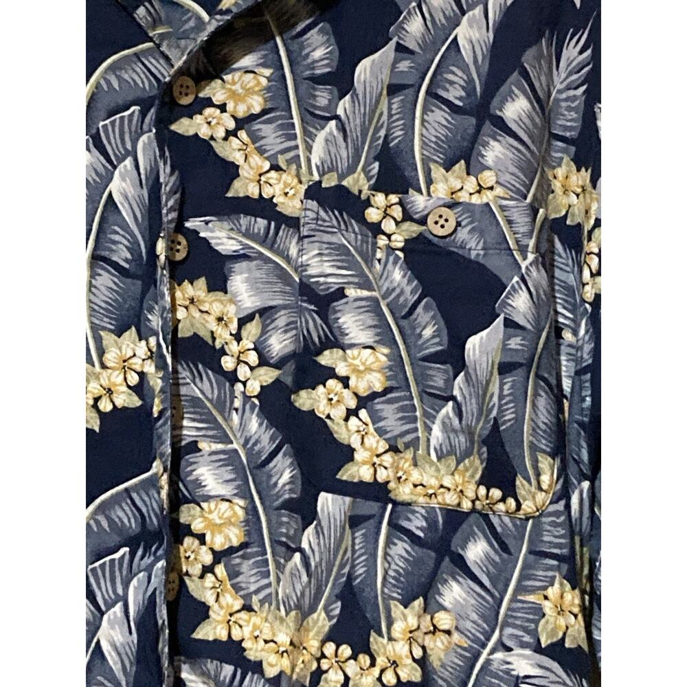 Summa Hawaiian Shirt Large Blue Tropical Floral Collar Rayon Cotton Button Down - Picture 4 of 6